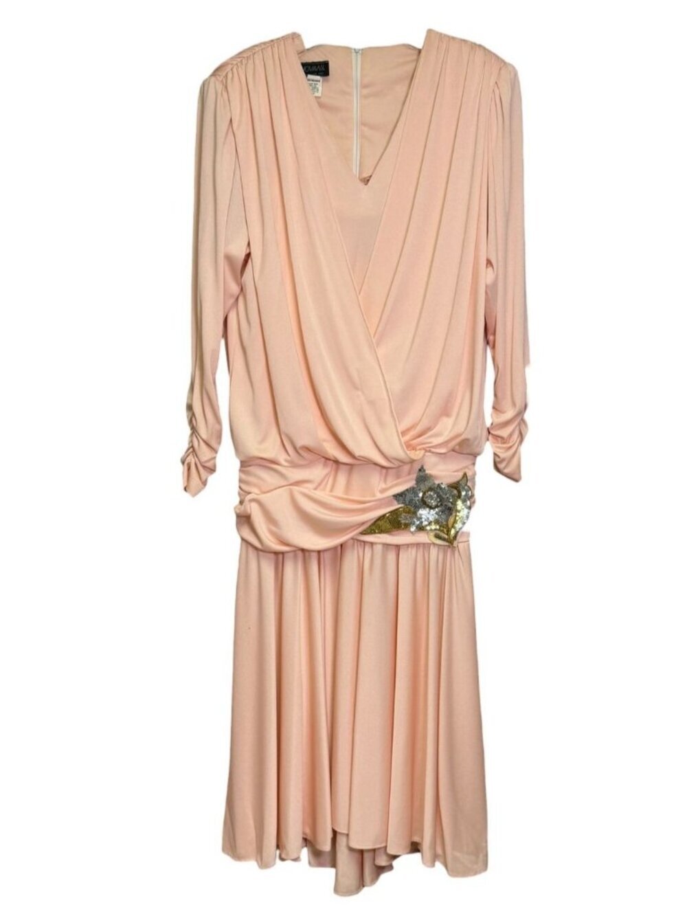 Jovani Blush Pink Draped V-Neck Dress with Embellished Waist